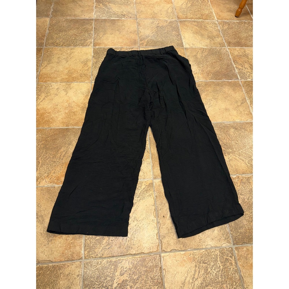 A New Day Black Wide Leg Textured Gauze Trousers High Rise Pants Size 17